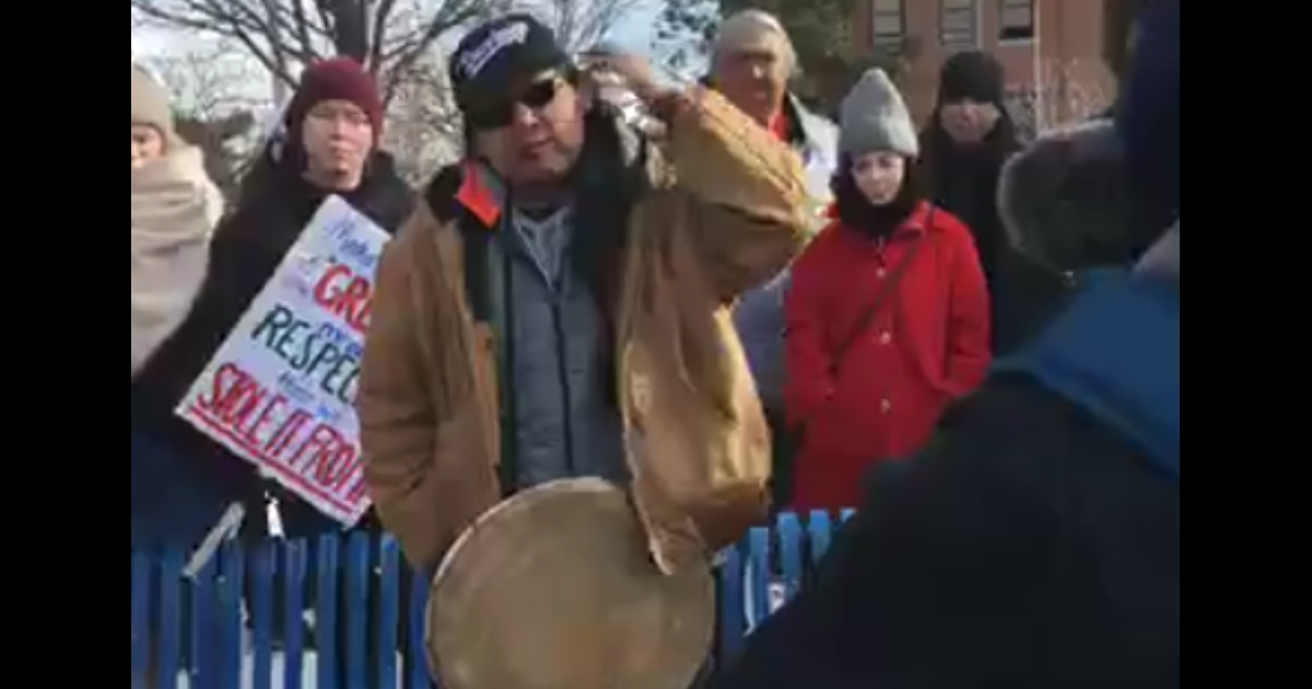 People at a Native American rally
