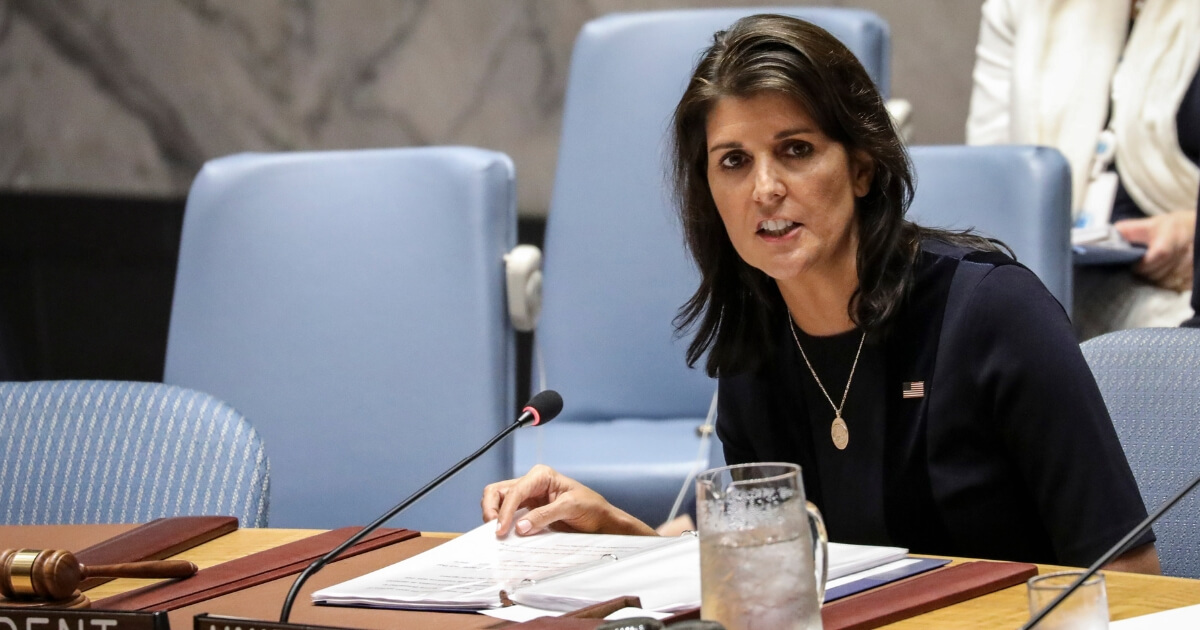 U.S. Ambassador to the U.N. Nikki Haley chairs a meeting of the United Nations Security Council at U.N. headquarters, Sept. 17, 2018, in New York City.