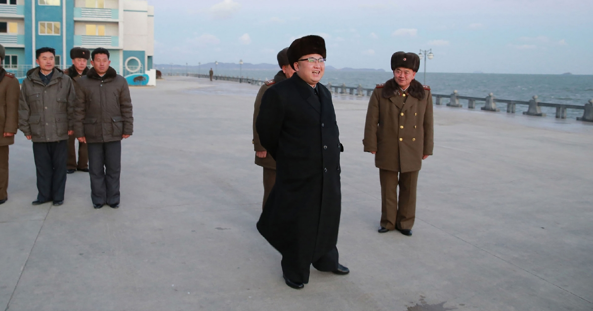 This undated picture released from North Korea's official Korean Central News Agency (KCNA) on January 15, 2017 shows North Korean leader Kim Jong-Un (C) inspecting the newly-built Kumsanpho Fish Pickling Factory and Kumsanpho Fishery Station.