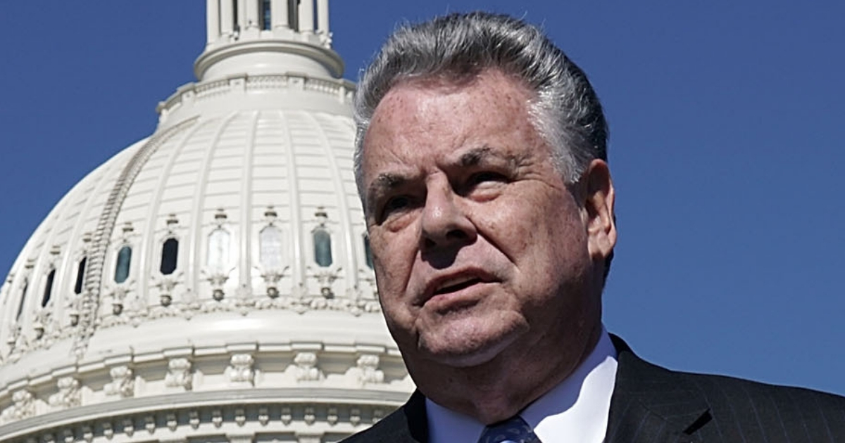 Rep. Peter King, R-New York, speaks outside the Capitol on March 5, 2018.