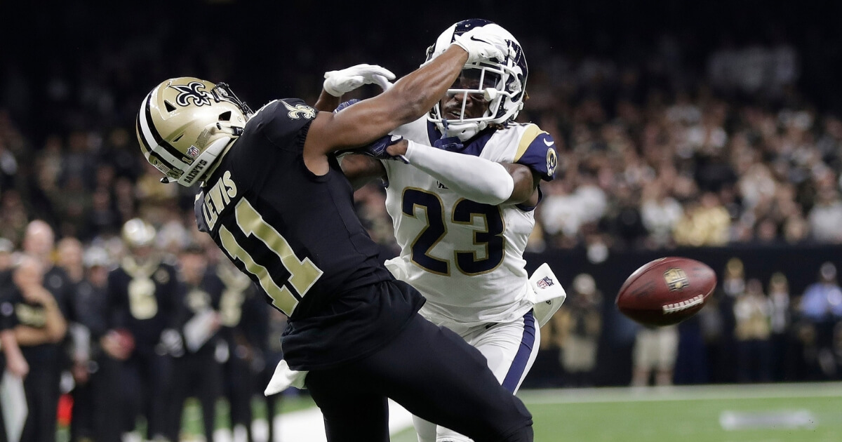 The Los Angeles Rams' Nickell Robey-Coleman wasn't called for pass interference on a play against New Orleans Saints receiver Tommylee Lewis during the NFC championship game Sunday.