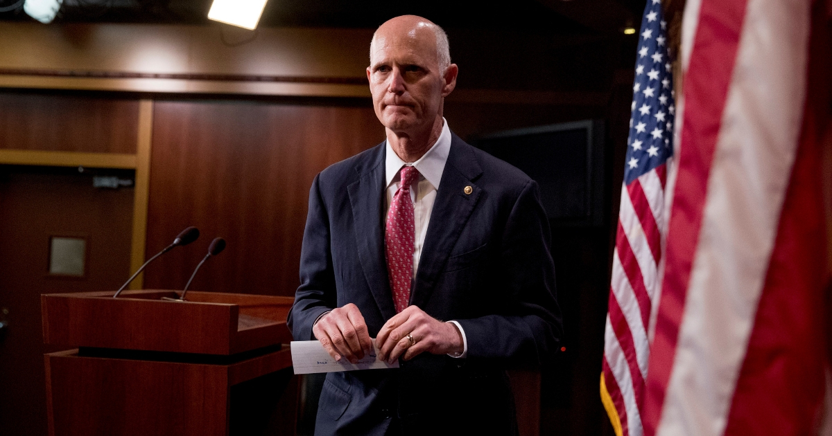 Sen. Rick Scott, R-Fla., departs after discusses the government shutdown at a news conference on Capitol Hill in Washington, Jan. 17, 2019.