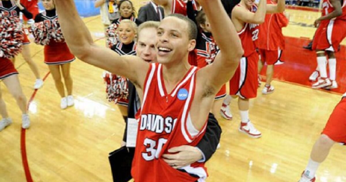 Steph Curry wearing a Davidson Wildcats uniform.