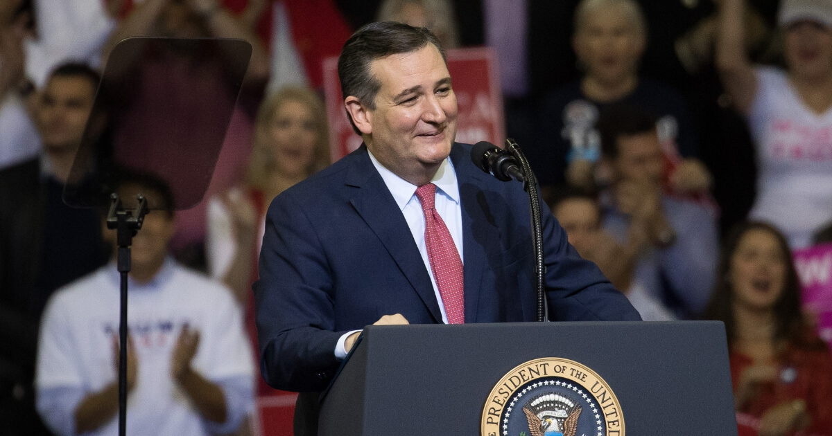 Sen. Ted Cruz addresses the crowd during a rally with President Donald Trump on Oct. 22, 2018, at the Toyota Center in Houston, Texas.