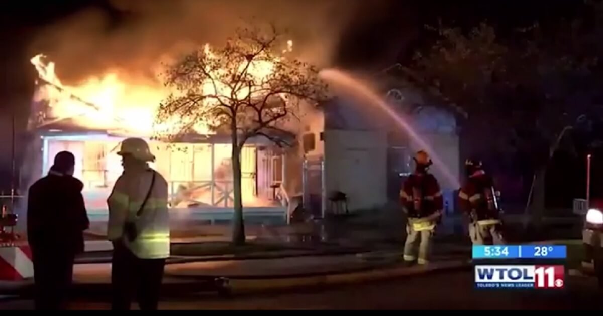Home engulfed in flames.