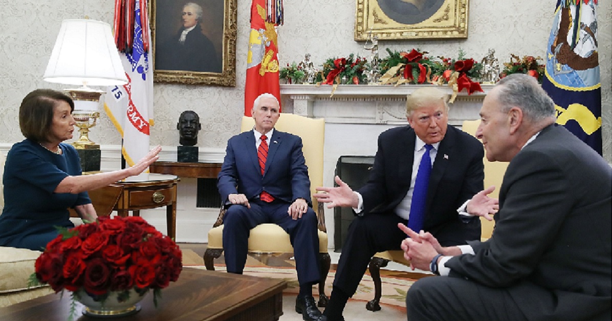 President Donald Trump and Vice President Mike Pence with Rep. Nancy Pelosi and Sen. Chuck Schumer.