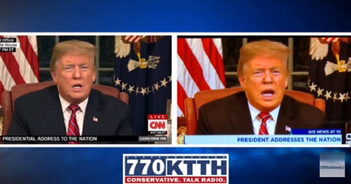 Side-by-side images of Trump from CNN and KCPQ in Seattle.