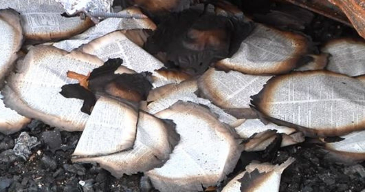 Burnt bible pages.