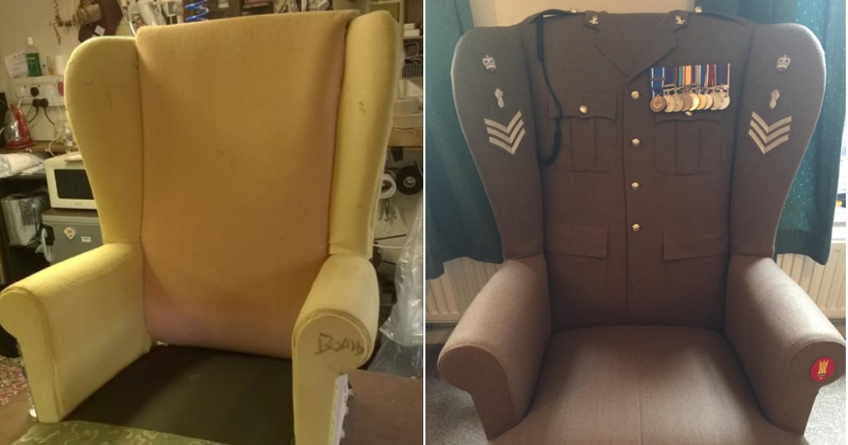 Chair turned into military uniform