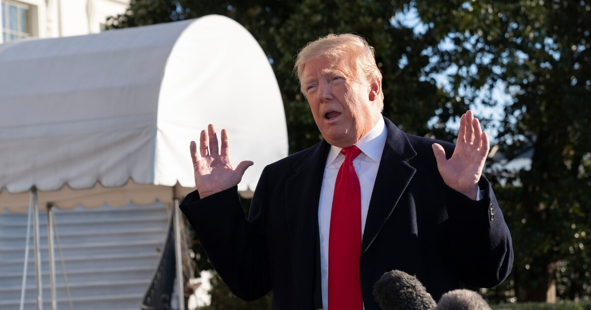 President Donald Trump speaking to the media