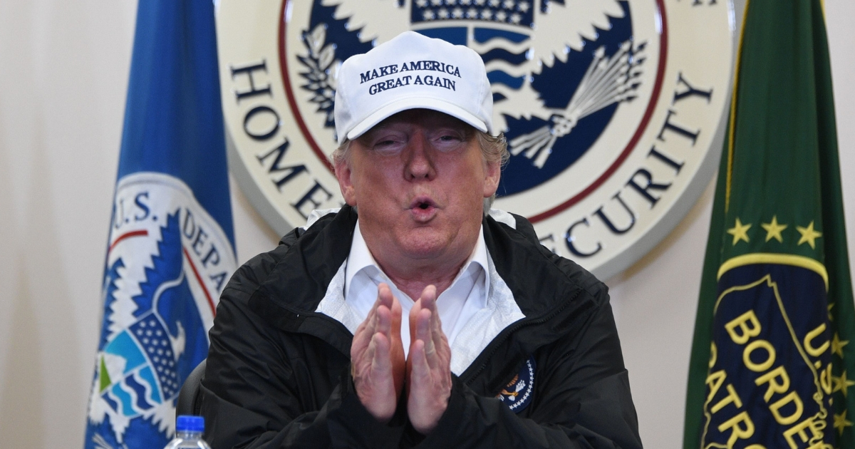 President Donald Trump speaks during his visit to US Border Patrol McAllen Station in McAllen, Texas.