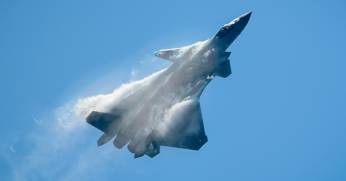 A Chinese J-20 stealth fighter performs at the Airshow China 2018 in Zhuhai in southern China's Guangdong province.