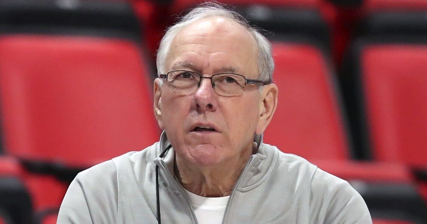 Syracuse head coach Jim Boeheim watches during a practice for an NCAA tournament game March 15, 2018, in Detroit.