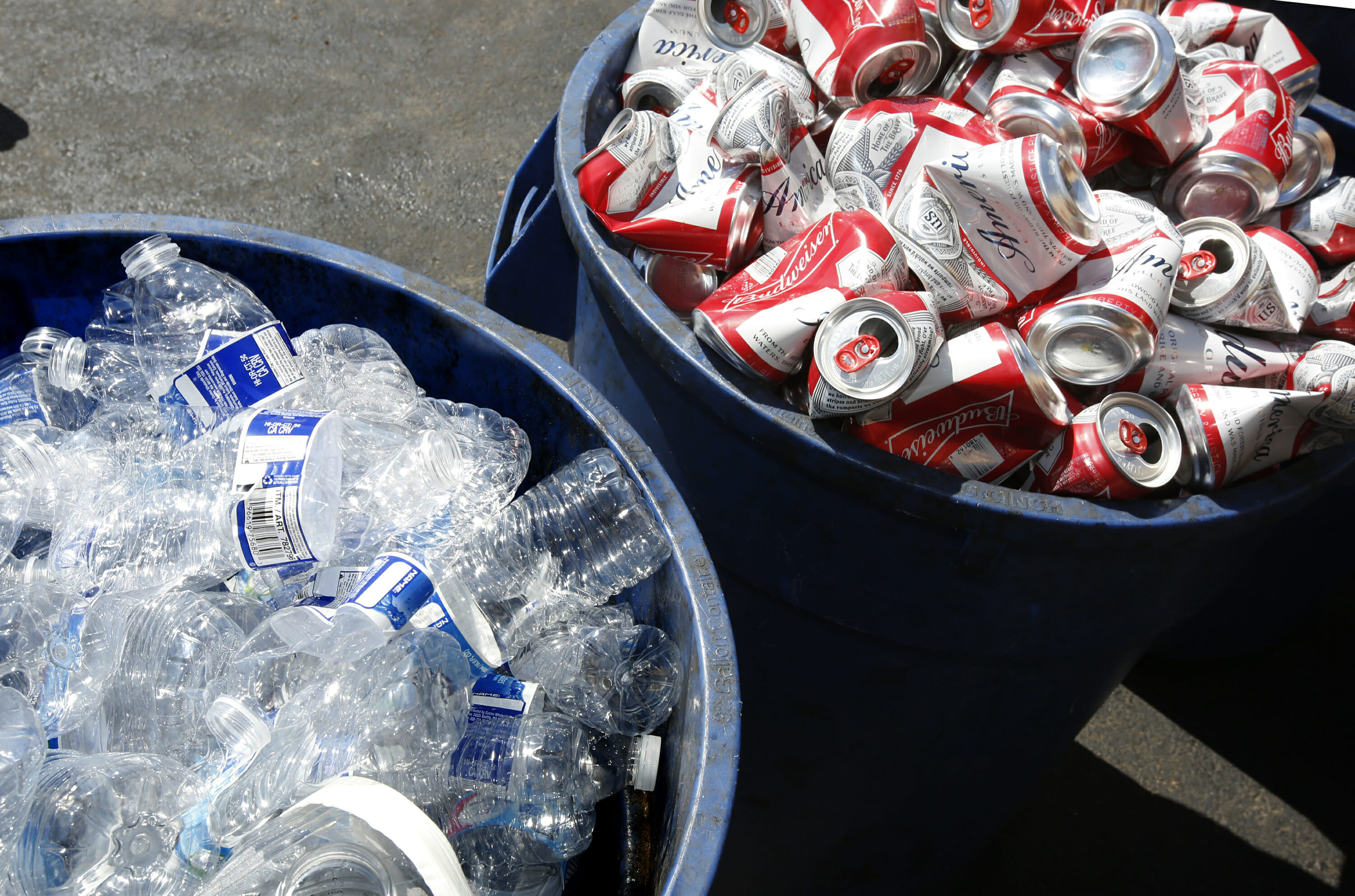 In this July 5, 2016, file photo, cans and plastic bottles brought in for recycling are seen at a recycling center in Sacramento, California.
