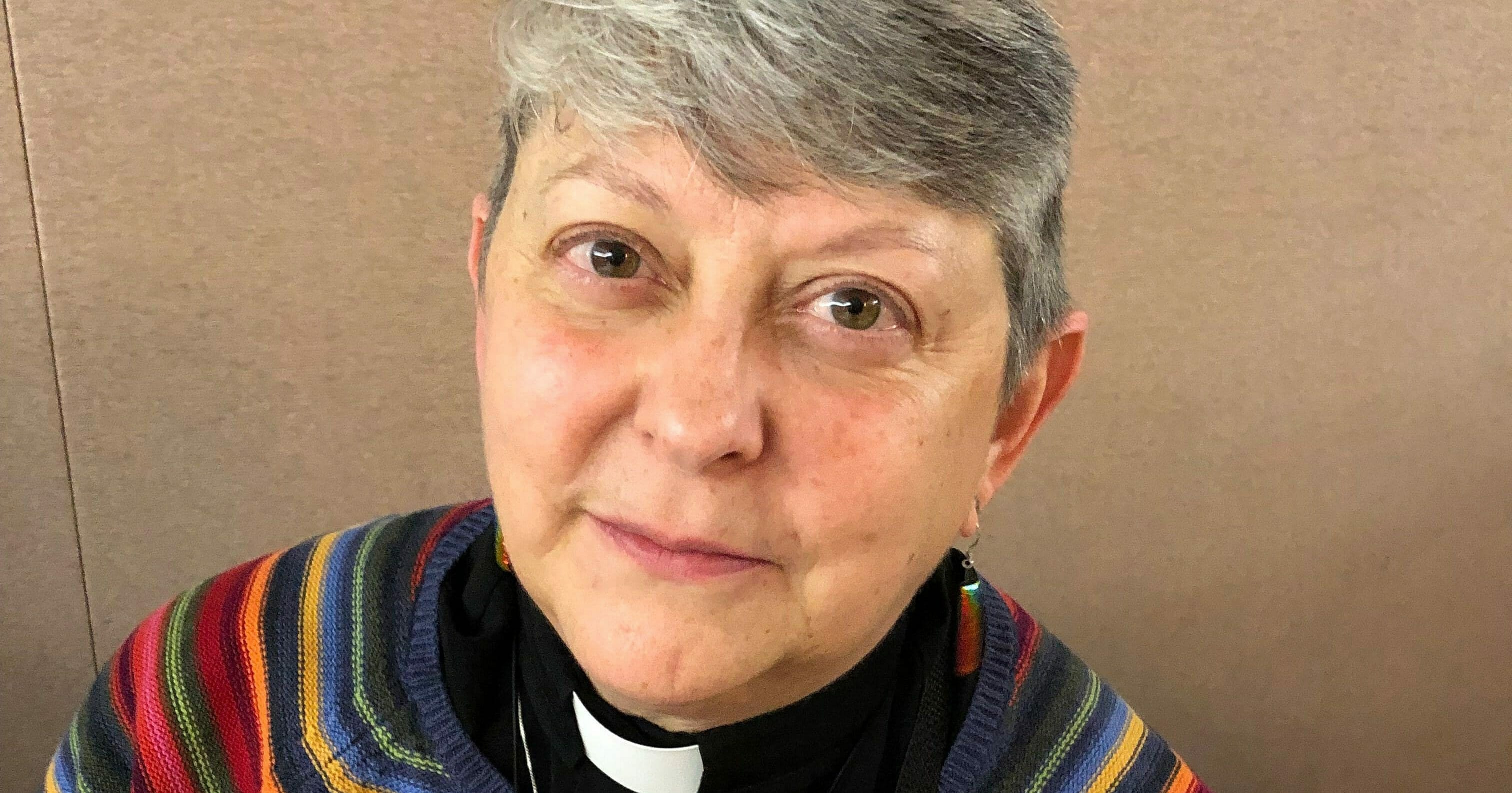Lois McCullen Parr, 60, a United Methodist elder in Albion, Michigan, who identifies as bisexual and queer, is seen Monday at the UMC's national conference in St. Louis.