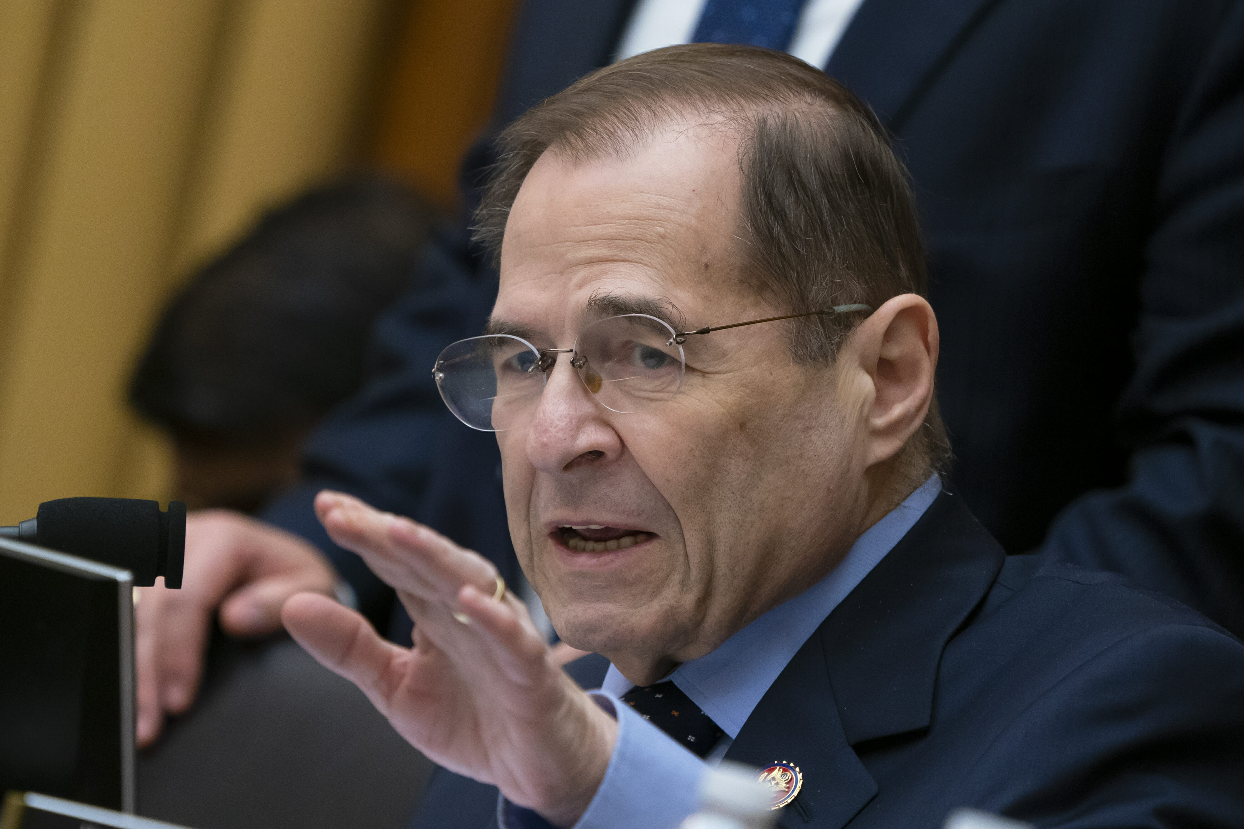 In this Feb. 8, 2019, photo, House Judiciary Committee Chairman Jerrold Nadler, D-N.Y., gestures during questioning of acting Attorney General Matthew Whitaker on Capitol Hill in Washington.