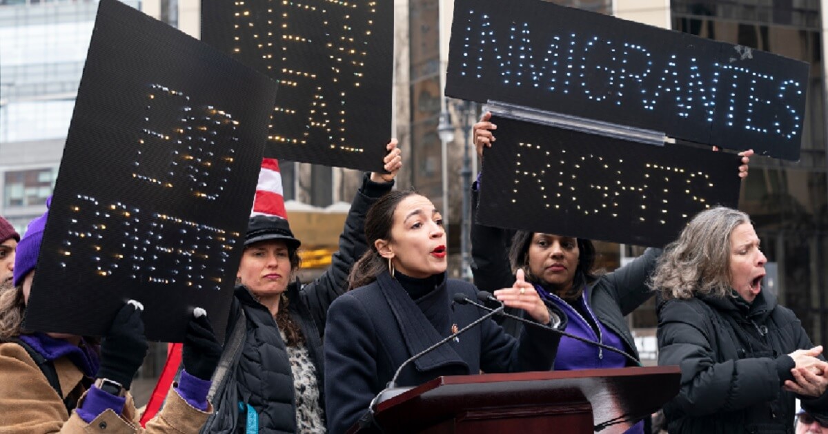 U.S,. Rep. Alexandria Ocasi-Cortez addresses the Women's March in New York City on Jan. 19.