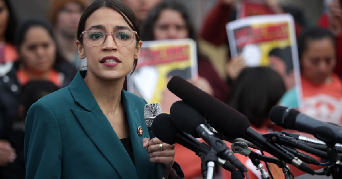 New York Democratic Rep. Alexandria Ocasio-Cortez speaks at a Feb. 7 rally across from the White House, the same day she unviled the Green New Deal platform for the Democratic Party.