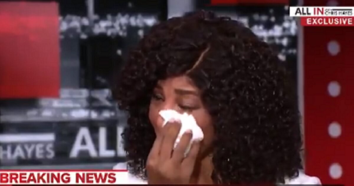 Alva Johnson, a former Trump campaign staffer from Alabama, weeps during an appearance on MSNBC's "All in With Chris Hayes" on Tuesday.