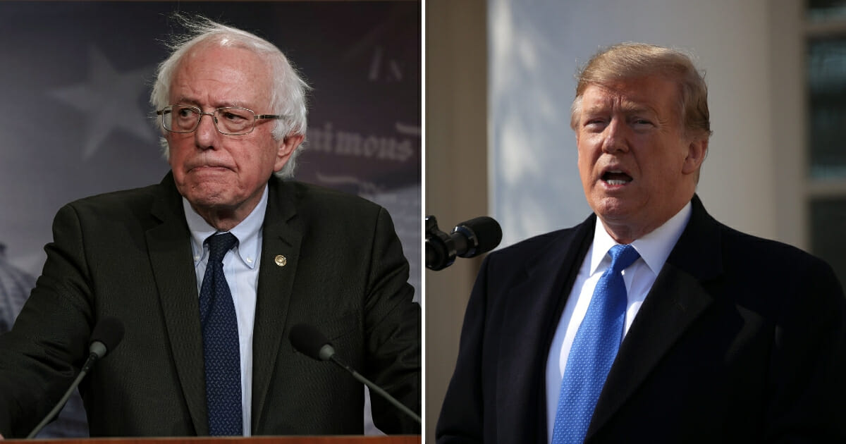 Sen. Bernie Sanders speaks during a news conference, left. President Donald Trump speaks on border security, right.