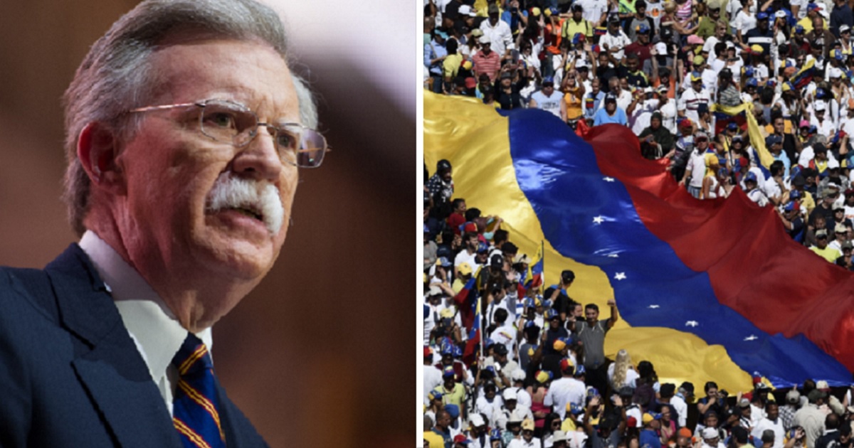 John Bolton, left; Venezuelan unrest, right.