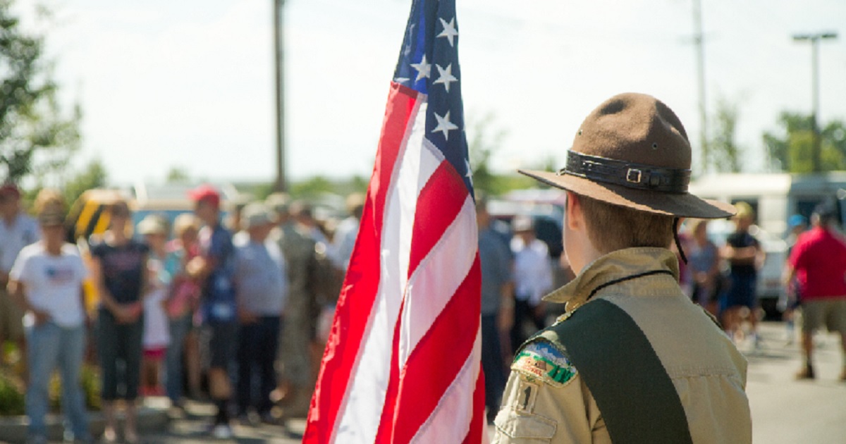 Boy Scouts gather for a pro-police rally in Meridian, Idaho, in July 2016.