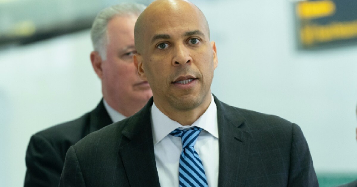 New Jersey Sen. Cory Booker is pictured in a file photo from January in the Newark International Airport.