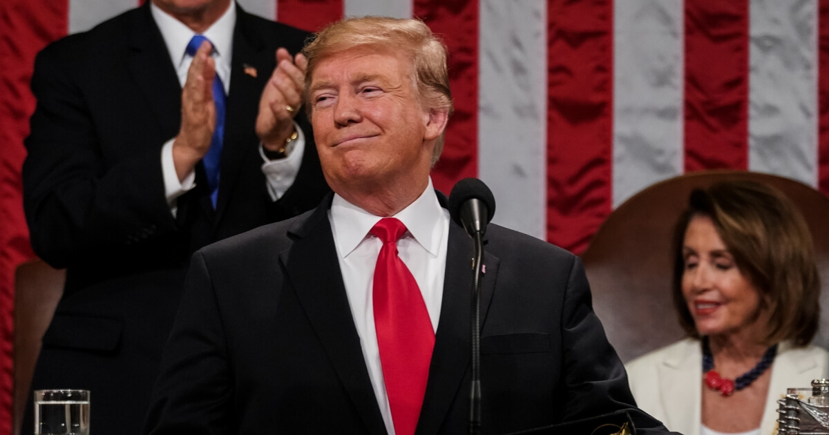 U.S. President Donald Trump, with Speaker Nancy Pelosi and Vice President Mike Pence looking on, delivers the State of the Union address in the chamber of the U.S. House of Representatives at the U.S. Capitol Building on Feb. 5, 2019, in Washington, D.C.