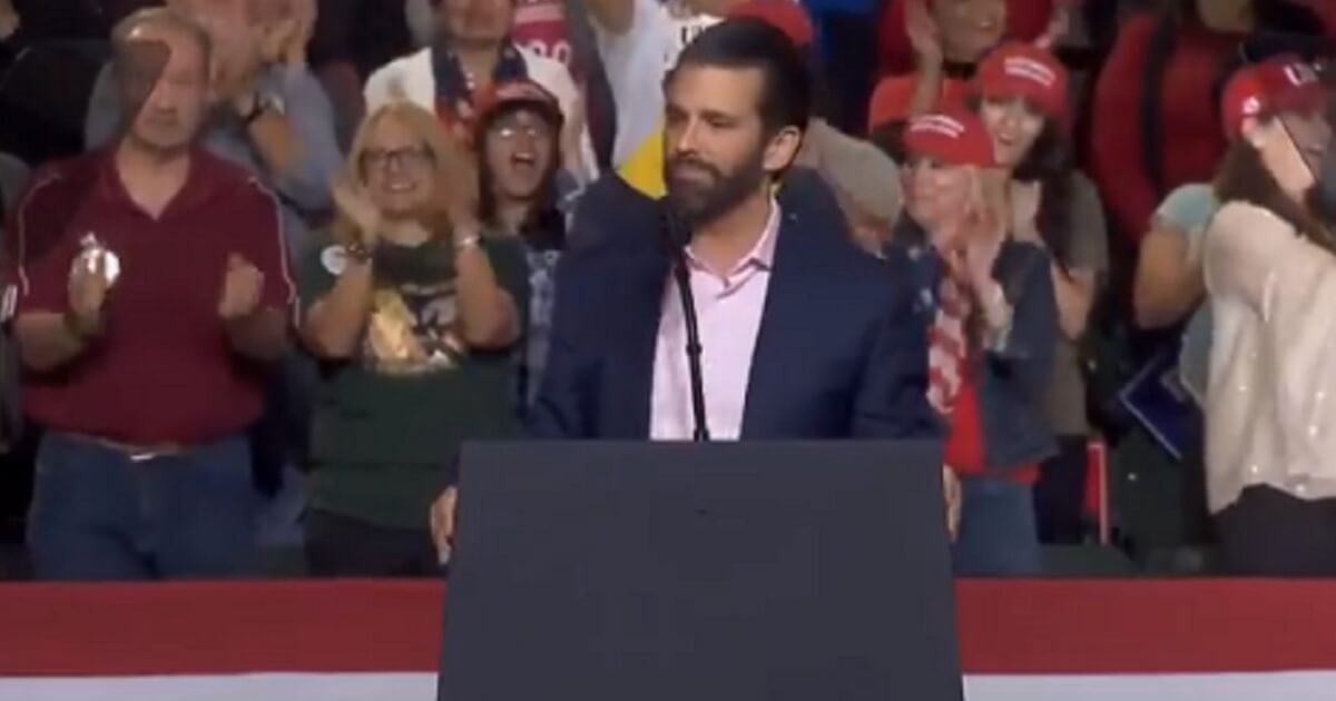 Donald Trump Jr. warms up the crowd before his father's speech at a rally Monday in El Paso, Texas.