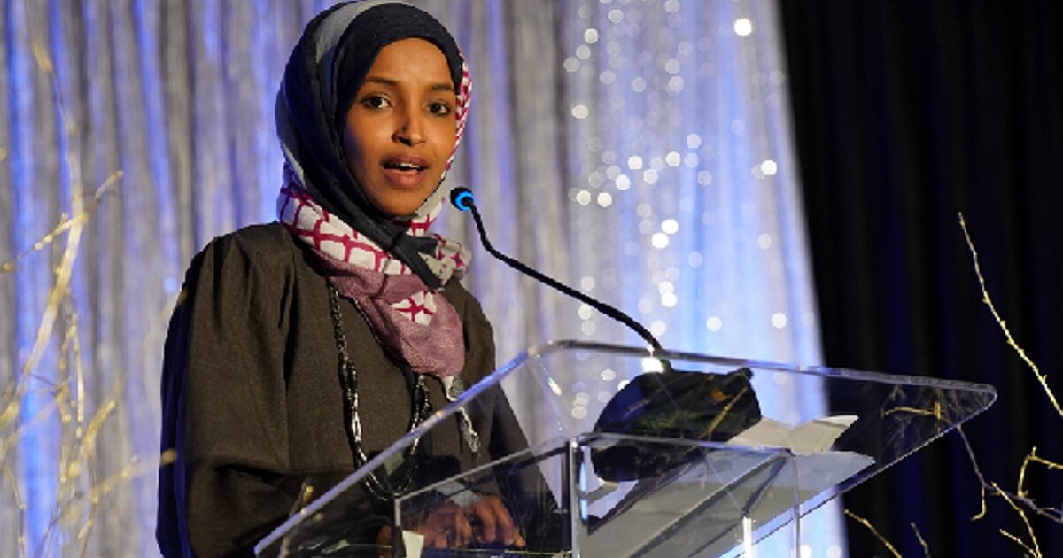 U.S. Rep. Ilhan Omar is pictured addressing a Council on American Islamic Relations banquet in California in 2017.