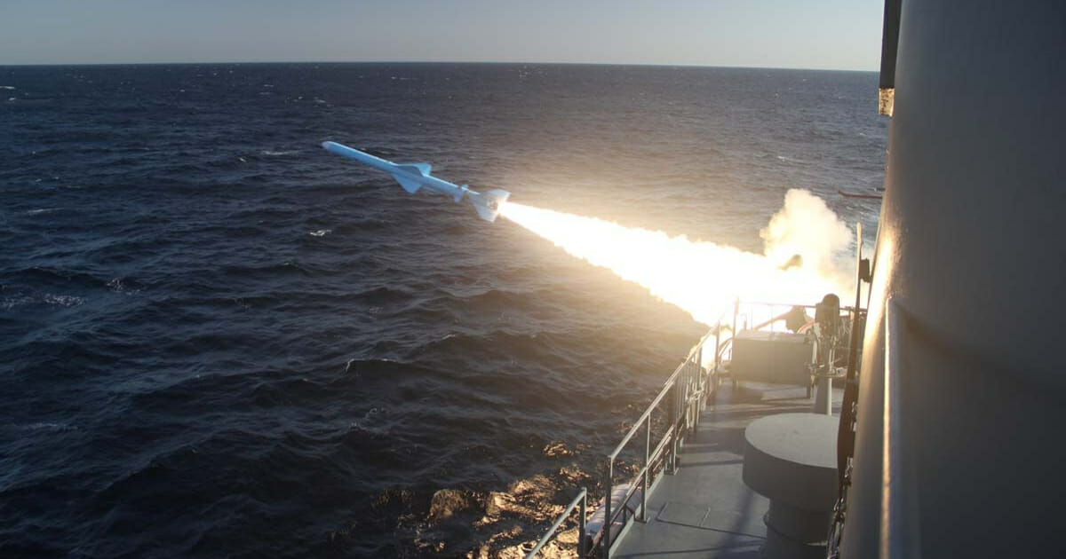 A handout photo made available by the Iranian Navy office on February 23, 2019, shows an Iranian Navy missile launch during a military drill in the Gulf of Oman.