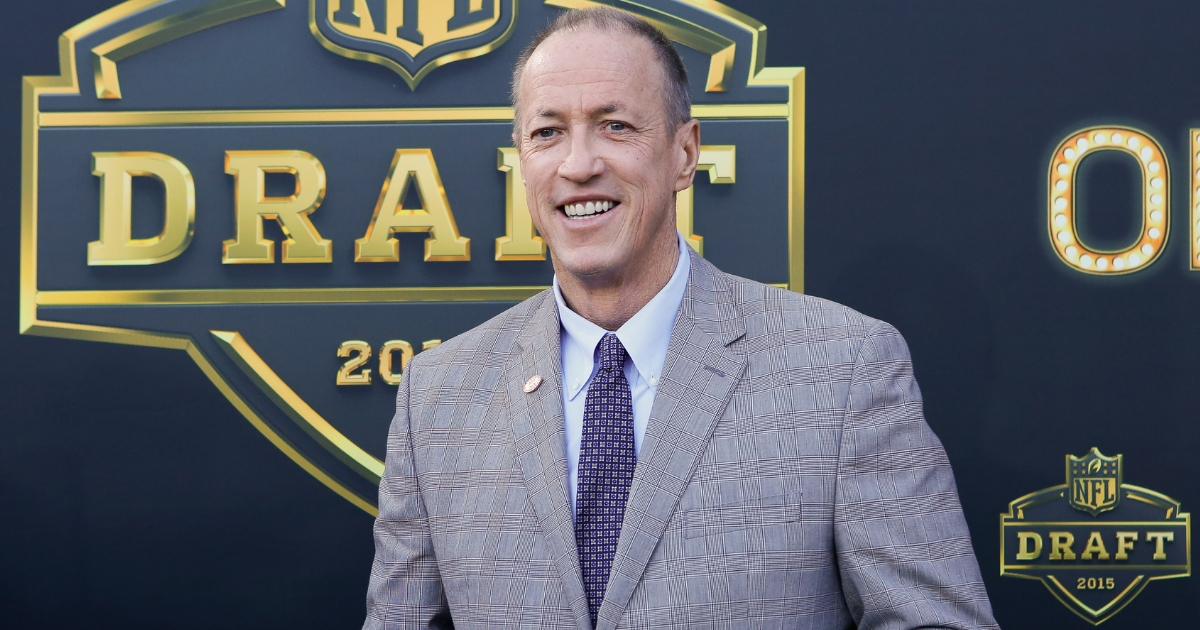 Jim Kelly, former QB of the Buffalo Bills arrives on the gold carpet for the first round of the 2015 NFL Draft at the Auditorium Theatre of Roosevelt University on April 30, 2015, in Chicago, Illinois.
