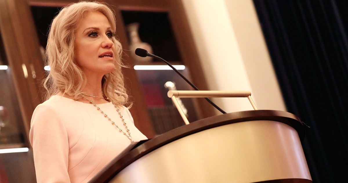 Kellyanne Conway, White House Counselor to President Donald Trump, speaks at the Yellow Ribbon Fund's 'Duty & Devotion' event at Trump International Hotel on Feb. 21, 2018, in Washington, D.C.