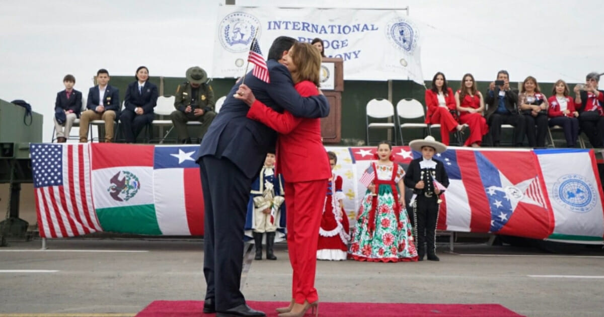 House Speaker Nancy Pelosi was at the southern border this weekend to share a hug with a Mexican official and affirm her opposition to President Donald Trump's national emergency declaration.