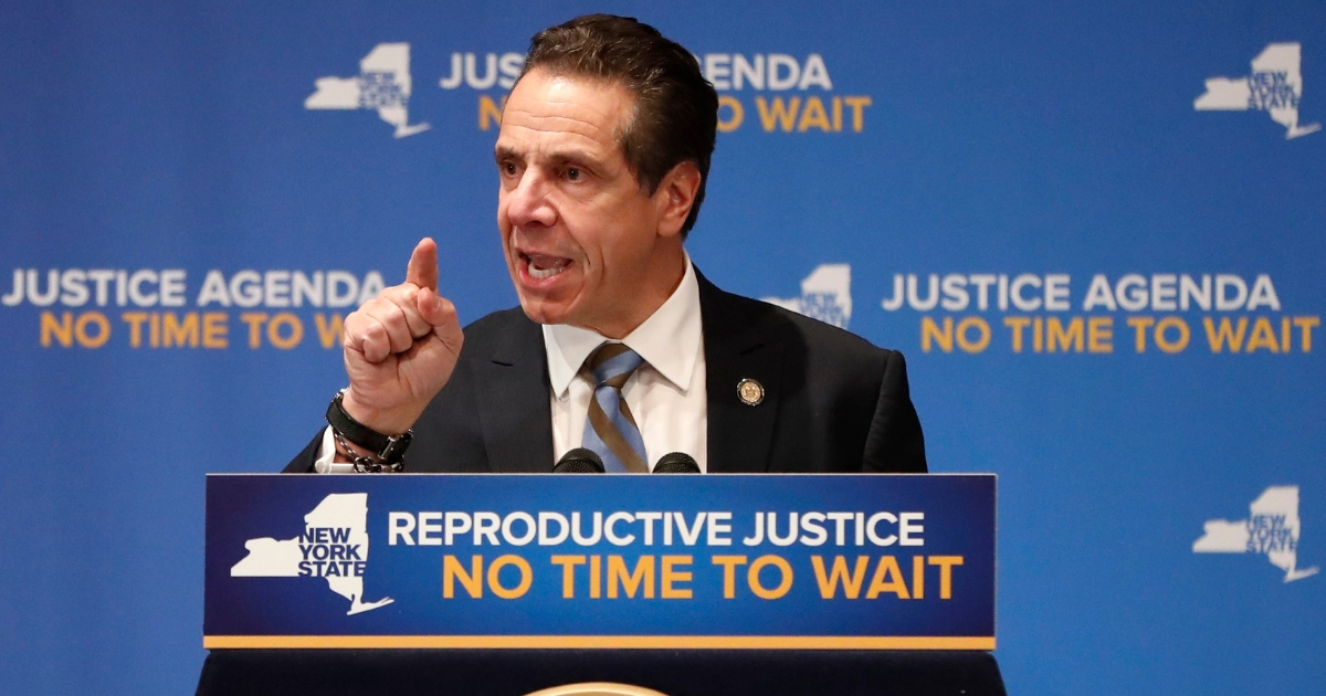 New York Gov. Andrew Cuomo speaks on Jan. 7, 2019, during an appearance with former Secretary of State Hillary Clinton where both Democrats called for codifying abortion rights into New York State law during a joint appearance at Barnard College in New York.