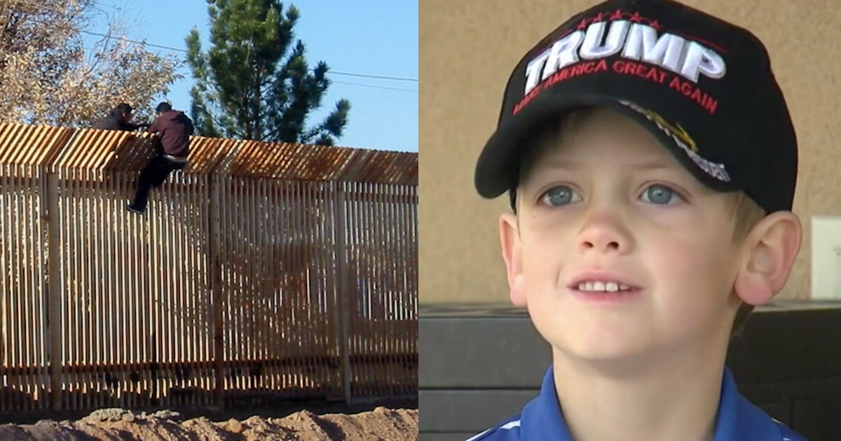 Benton Stevens and two men crossing the border fence.