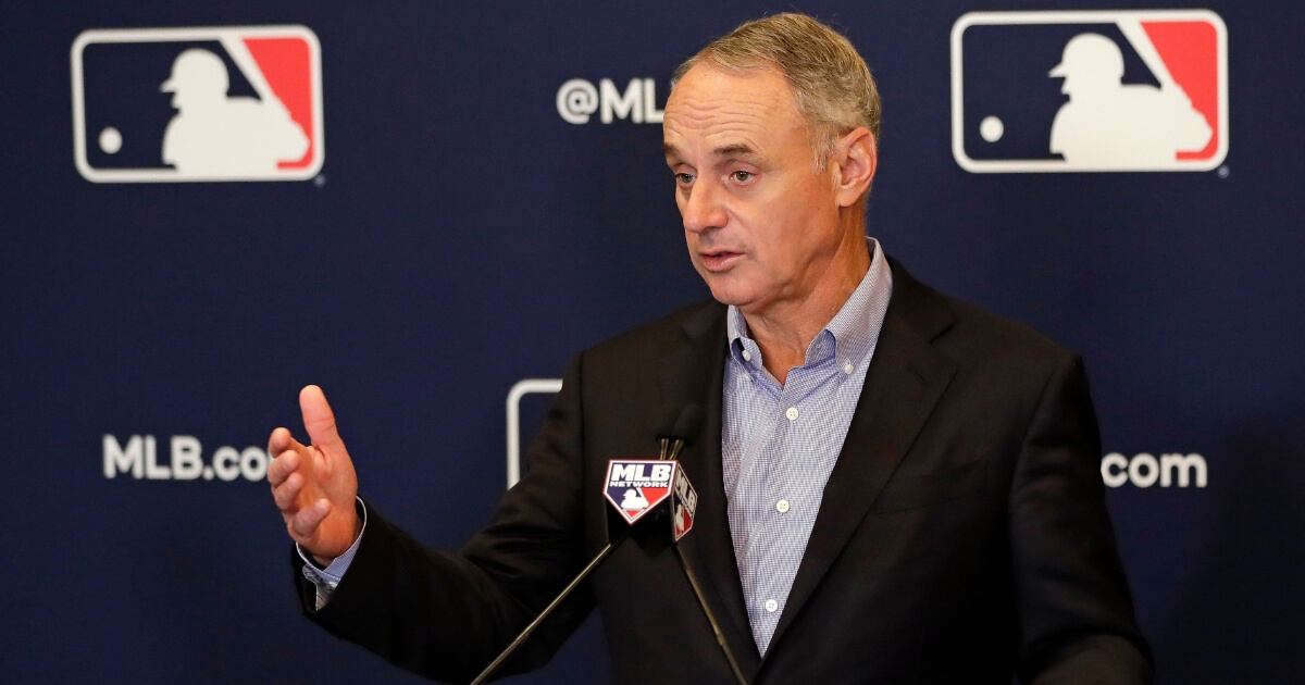 MLB Commissioner Rob Manfred speaks during a news conference at the owners meetings Friday in Orlando, Florida.