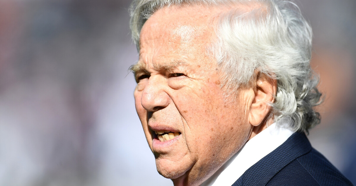 New England Patriots owner Robert Kraft watches warm-ups prior to the game against the Chicago Bears at Soldier Field on Oct. 21, 2018.