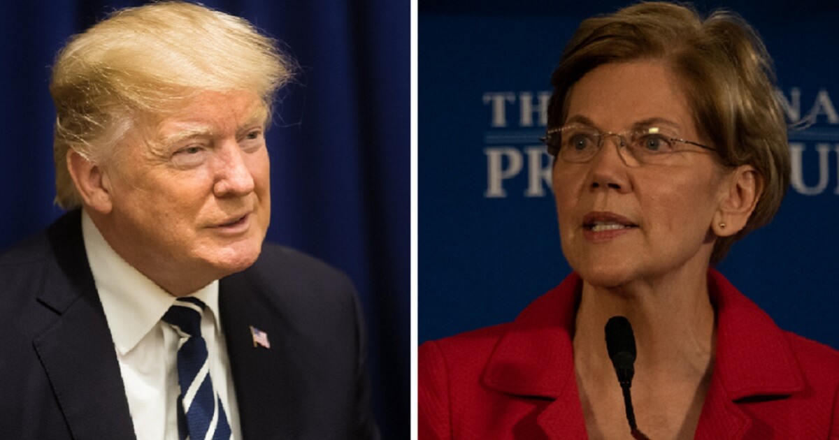 President Donald Trump, left; and Massachusetts Sen. Elizabeth Warren, right.