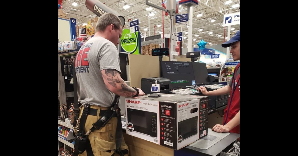 Firefighter buys microwave.