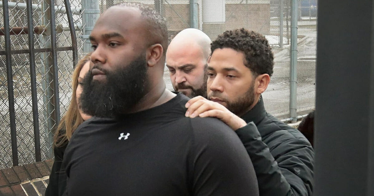 Empire actor Jussie Smollett leaves Cook County jail after posting bond on Feb. 21, 2019 in Chicago, Illinois.