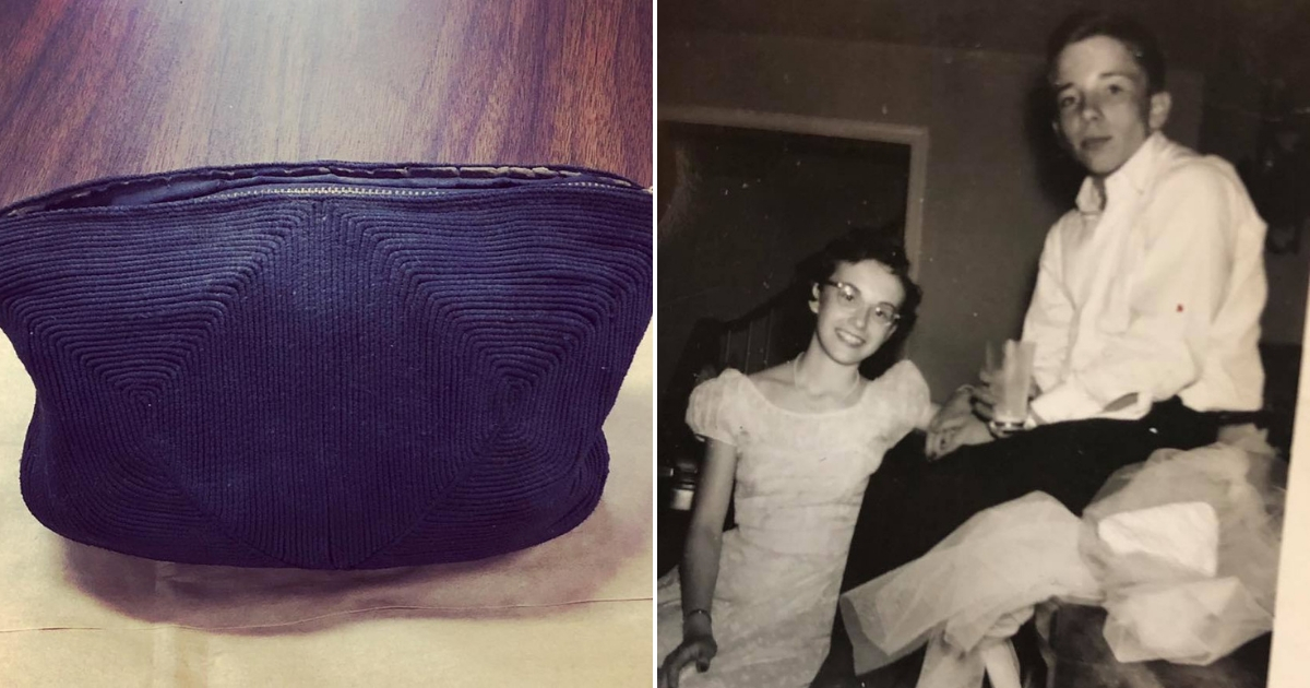 black purse, left, and high school prom picture, right.