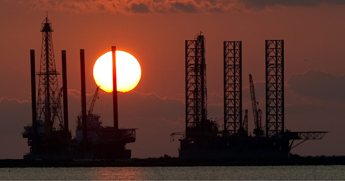 Offshore oil platform rigs in Port Fourchon, Louisiana.