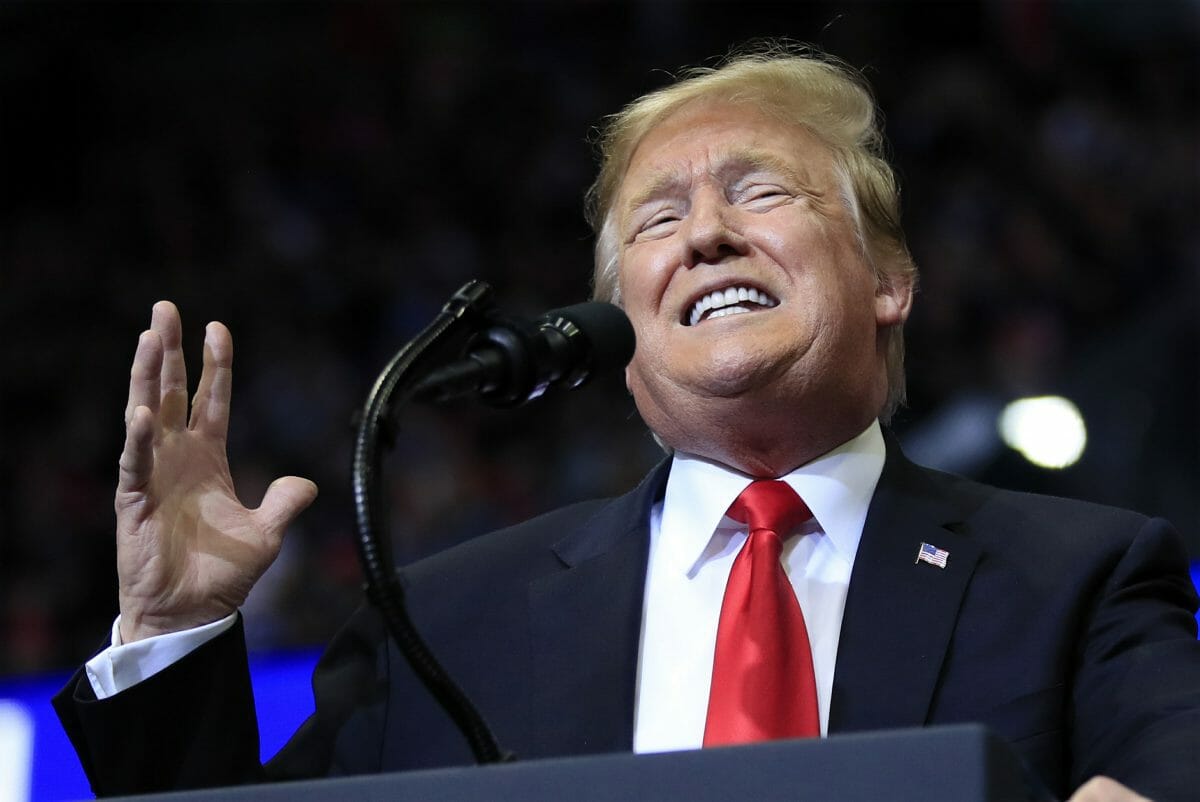 President Donald Trump speaks at a campaign rally in Grand Rapids, Michigan.