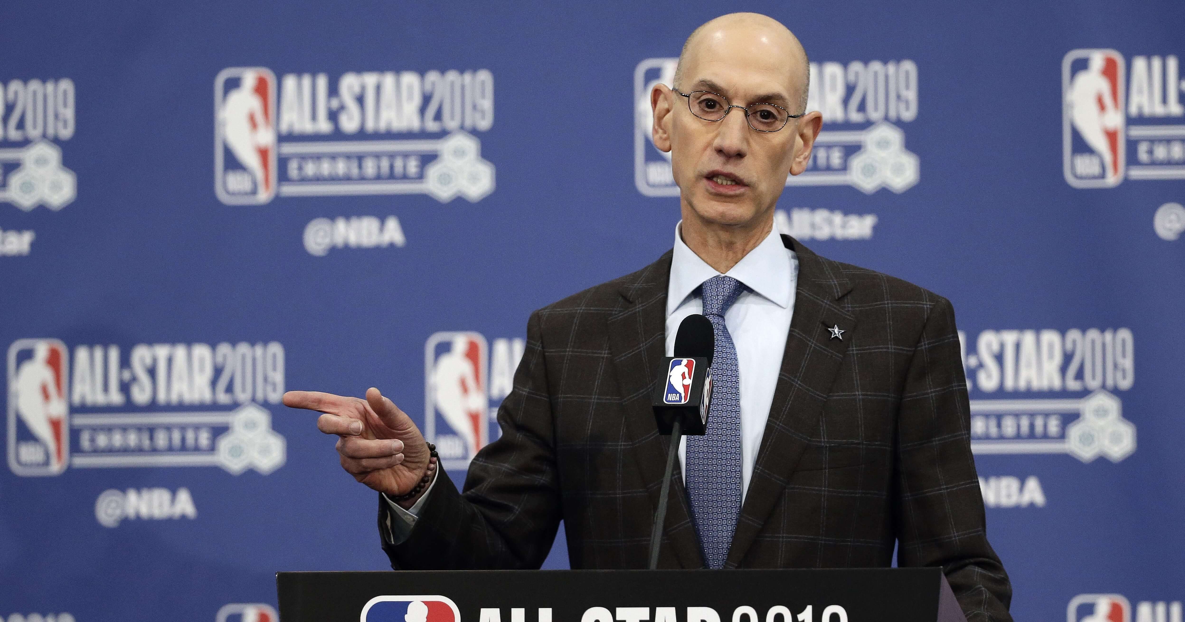 NBA Commissioner Adam Silver speaks during NBA All-Star festivities in Charlotte, N.C. on Feb. 16, 2019.