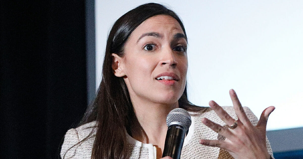 Alexandria Ocasio-Cortez on stage at Barnard College on March 3, 2019, in New York City.