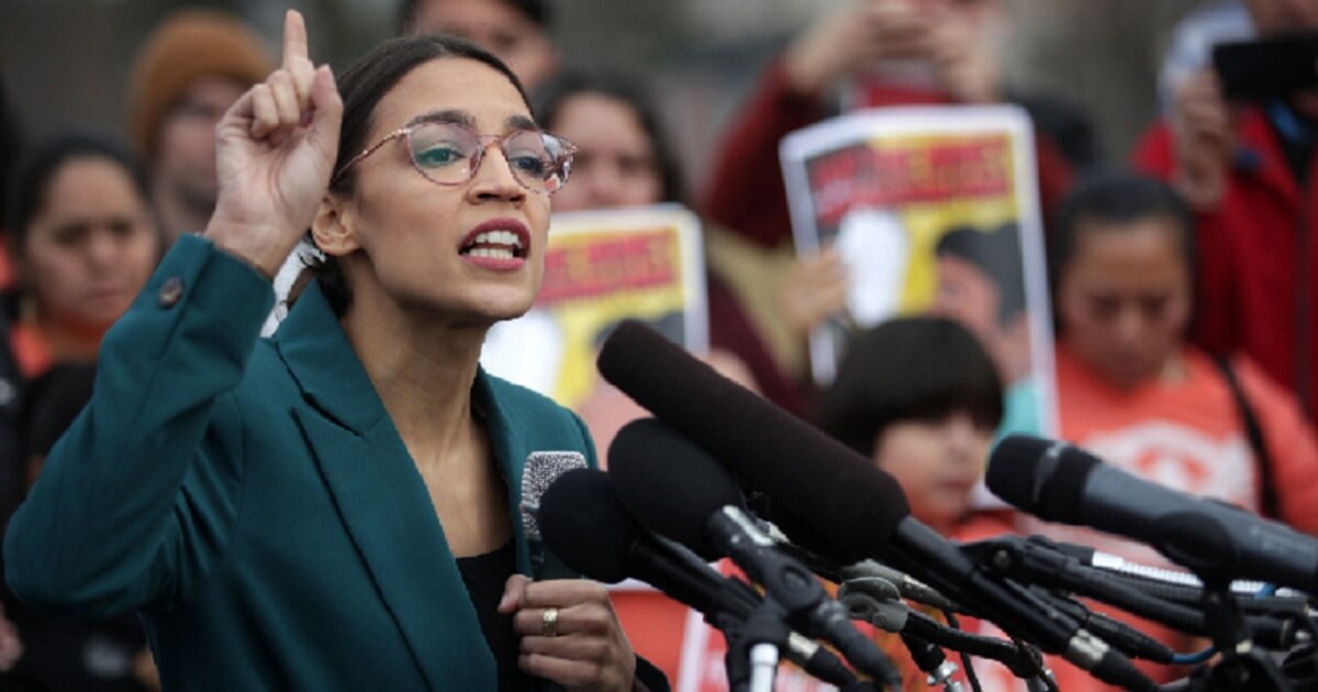 U.S. Rep. Alexandria Ocasio-Cortez speaks during the rollout of the Green New Deal platform in Washington in February.