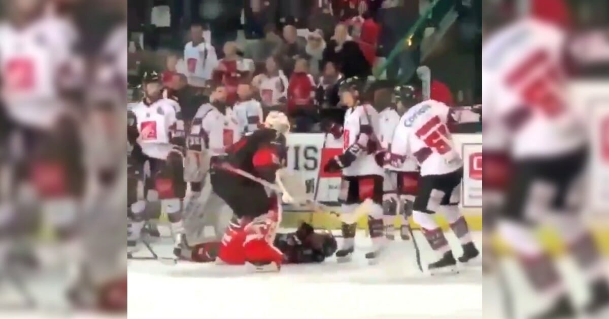 Holden Anderson of Amiens tripped Julien Desrosiers of Bordeaux in a French hockey game.
