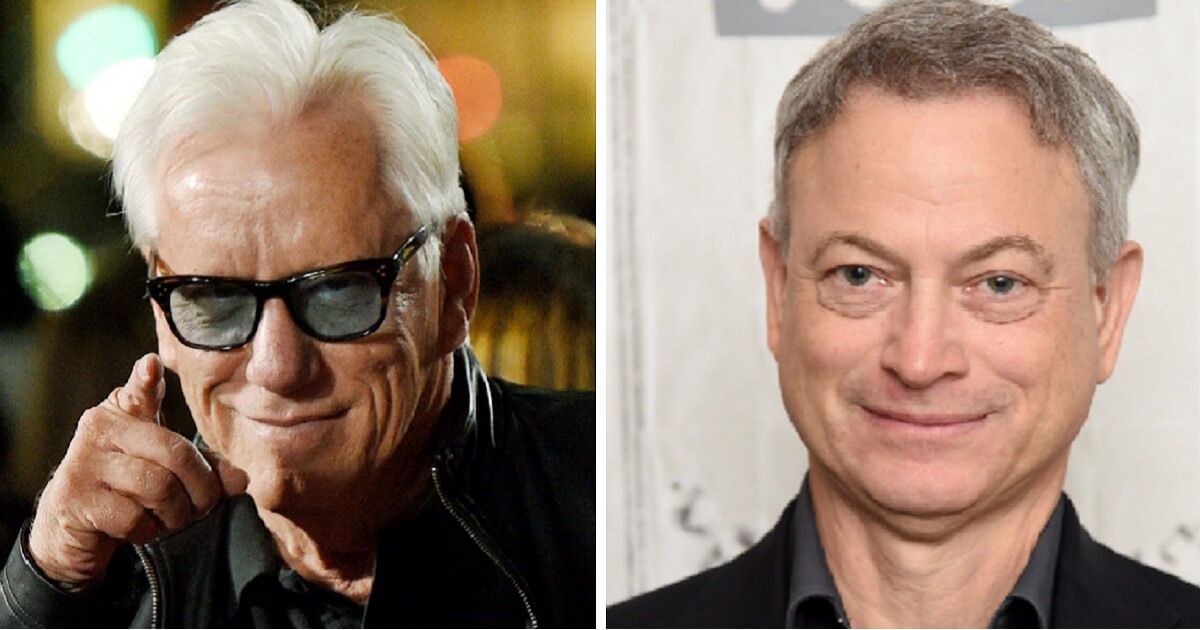 Conservative actor James Woods, left; and actor and veterans activist Gary Sinise, right.