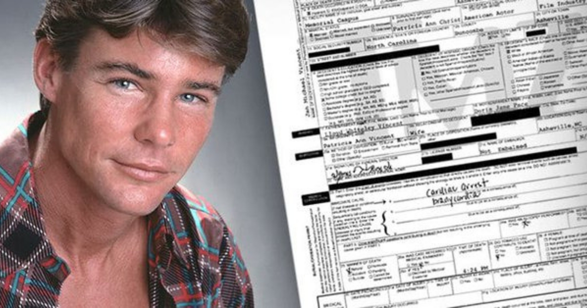 Jan-Michael Vincent, left, and his death certificate, right.